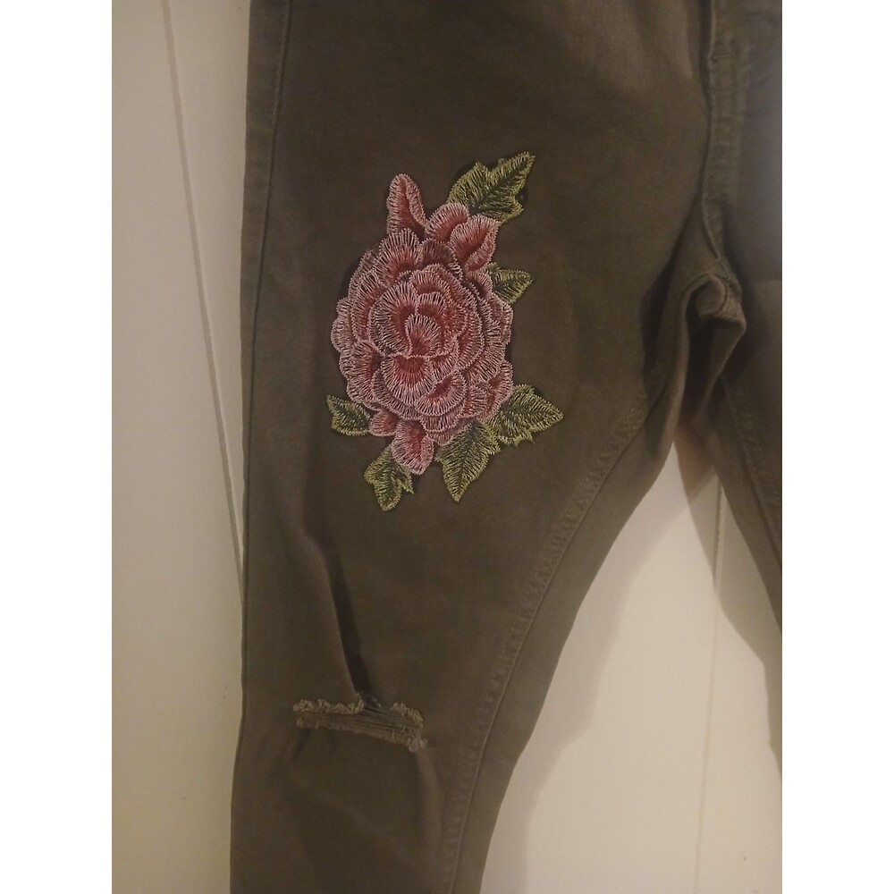 Monkey Ride Jean Junior Olive Green Distress Denim Rose Army  Skinny New Size 3 - Picture 6 of 7